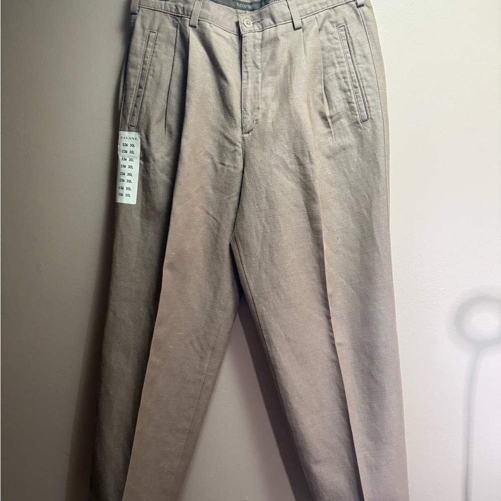 Savane Men's Classic Fit Pleated Pants in Light Brown - Picture 2 of 13